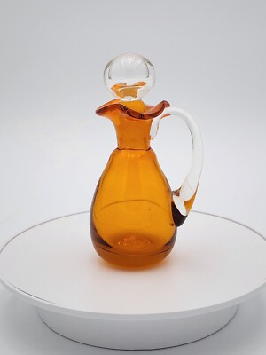 VTG RAINBOW GLASS CO. OPTIC ART GLASS ORANGE W/ BALL STOPPER 