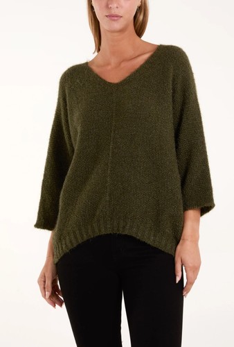 New Ladies Womens FLUFFY TEXTURE V-NECK JUMPER Knitted Jumpers Winter Knitwear - Picture 17 of 34