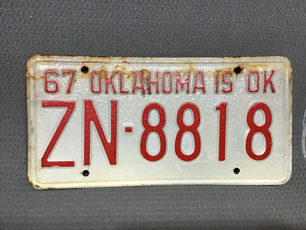 1967 Oklahoma Is OK , NOS License Plate ZN - 8818 | eBay