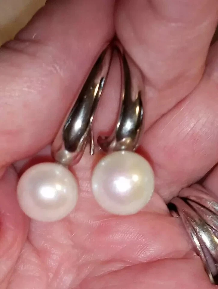 Snow White AAA ORECCHINI con PERLA NATURALE BIANCA 10mm in ARGENTO Sterling 925 - Immagine 3 di 4