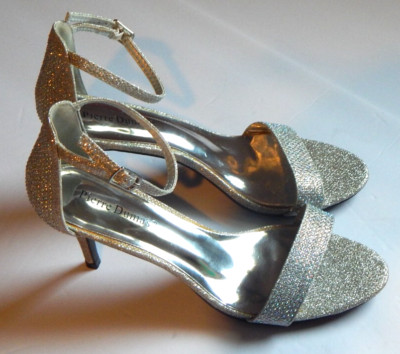 Pierre Dumas Shoes Womens Size 8.5 M Silver Glitter Formal Dress Heels Amy NICE