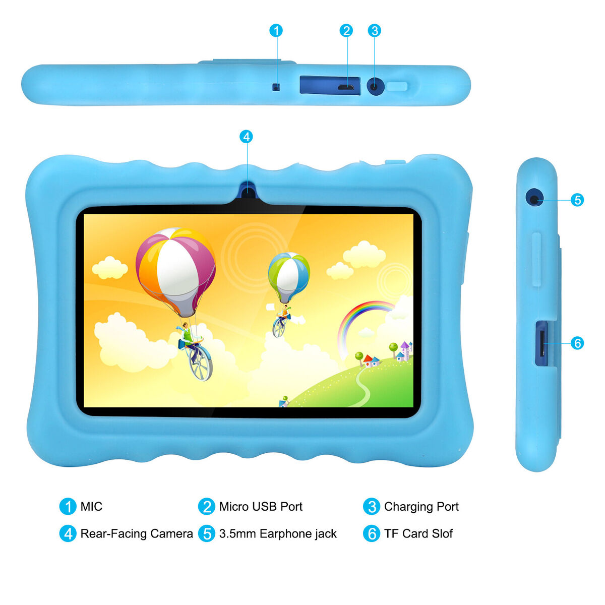 7inch Kids Android Tablet 16GB Hard Drive 1GB RAM Wi-Fi Camera Bluetooth  Play Store Apps Games with Gel Case 