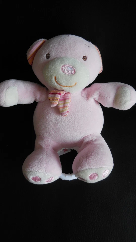 doudou peluche musicale ours rose BABYSUN TOPOLINO 14cm assis - Photo 1/1