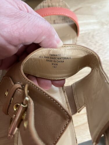 Tommy Hilfiger sandali con zeppe sul retro tacco in sughero fibbia marrone pesca 9,5 m - Foto 9 di 9