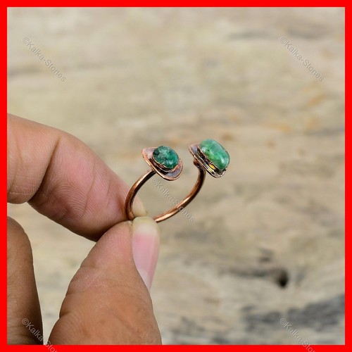 Natural Zambian Emerald Mother Solitaire Electroformed Bezel Ring Jewelry Copper - Picture 5 of 6