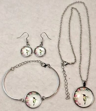 Hummingbird Necklace Earrings Bracelet Set Fashion Jewelry New Flower Pendant 