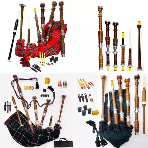 Great Highland Bagpipes Full Size Various Tartans with Chanter, Tutor Book & Bag