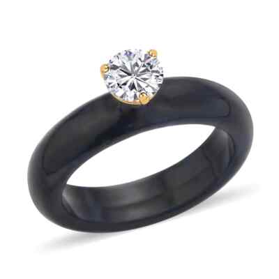 AWESOME!! 17.40ctw Black Jade & Moissanite Band Ring Vermeil Plated Size 5