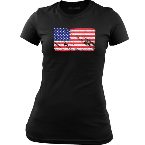 Women's Distressed Red White and Blue American Flag T-Shirt - Picture 3 of 5