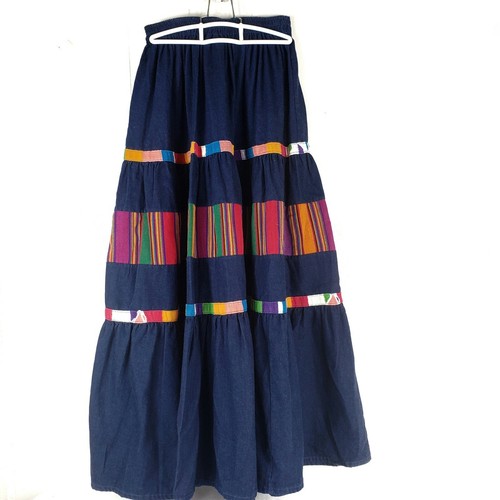 Vintage Aria Fashion Design Jean Festival Hobo Hippie Skirt Rare USA Made OS - Picture 4 of 11