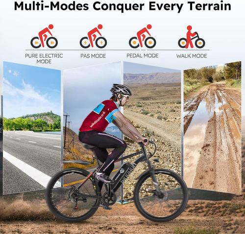 Electric Bike for Adults 500W 20MPH 37Miles 26" Tire City Mountain Fast E-bike - Picture 23 of 30
