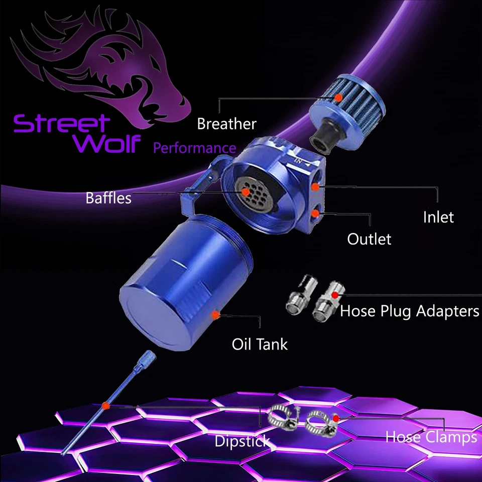 Oil Catch Can Reservoir Baffled Tank Breather Universal Blue Fits Suzuki - Image 2 of 4