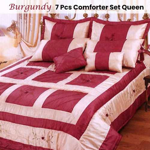 Burgundy 7 Pcs Comforter Set Queen by Ramesses - Picture 2 of 2