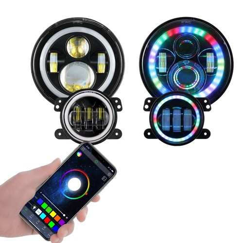 AUXBEAM RGB 7"" LED Scheinwerfer & 4"" Nebelscheinwerfer für Jeep Wrangler JK 2007-2017 4 Stck. - Bild 12 von 12