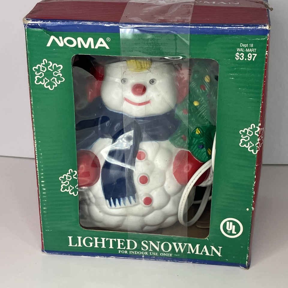 Vtg NOMA Light Up Snowman Blow Mold Hard Plastic Tabletop Christmas