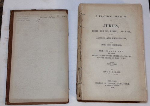 Antique A Practical Treatise On Juries… Under Common Law Hugo Hirsh 1879 HC Rare - Picture 1 of 13