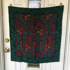 Deep Greens, Wines SOFT SHIFFON Floral Print Scarf 31x29 Novelty 80s Vtg