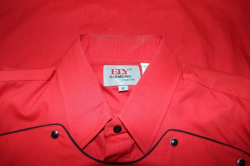 Vintage Ely Diamond Men’s Long Sleeve Western Bib Shirt Red Black Snaps Sz M - Picture 5 of 8
