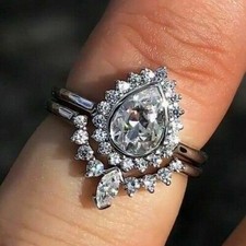 1.70 CT White CZ Bezel Set Wedding Bridal Ring Set In 925 Sterling Silver