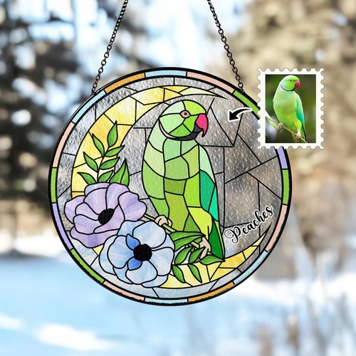 Custom Parrot Stained Glass Suncatcher Pet Portrait Bird Memorial Gift
