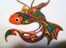 Colorful Koi wood ornament resin sealed koi fish ornament multi colored fish dec
