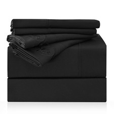 Black Queen Size Sheet Set 6 Piece Microfiber 16 Inch Deep Pockets Bedding