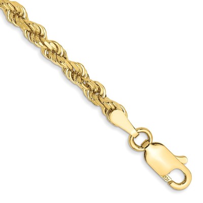 10k Yellow Gold 3mm Diamond-cut Rope Chain Bracelet 9''