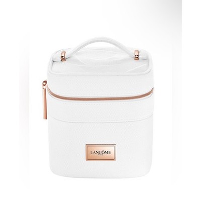 NEW Lancôme White Vanity Cosmetic Travel Case Makeup Pouch Rose Gold Zip