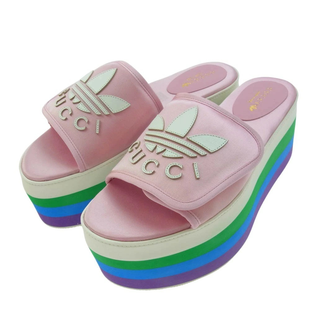 GUCCI 702294 adidas Platform Silk Platform Sandals Pink Multicolor 39.5 Women's