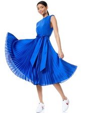 Alice + Olivia Yuki Strong Shoulder Midi Belted Dress Vibrant Cobalt Navy Blue 8