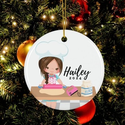 Custom Baker Ornament, Girls Baking Ornament, Cooking Ceramic Ornament, Perso...