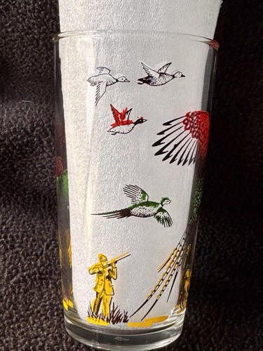 Vintage '50's Hazel Atlas 12 oz Pheasant Hunting Dog Glass Tumbler 5.25" tall - Picture 3 of 9