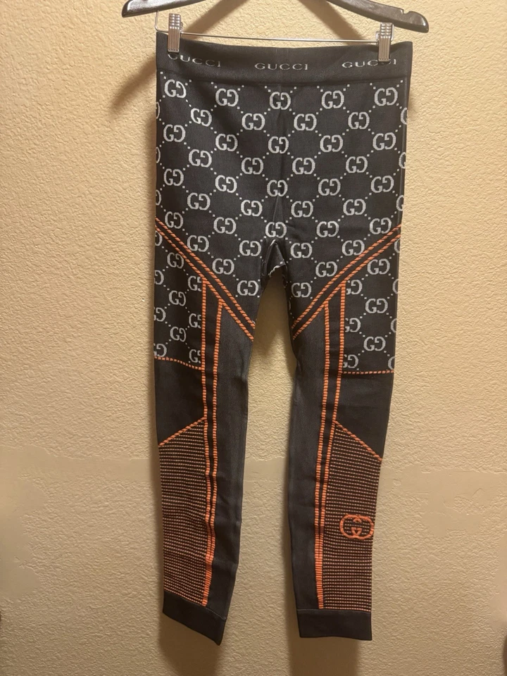 Nuevo Auténtico Gucci GG Jumbo Logo Leggings Gris Naranja Talla M Foto 2 de 4