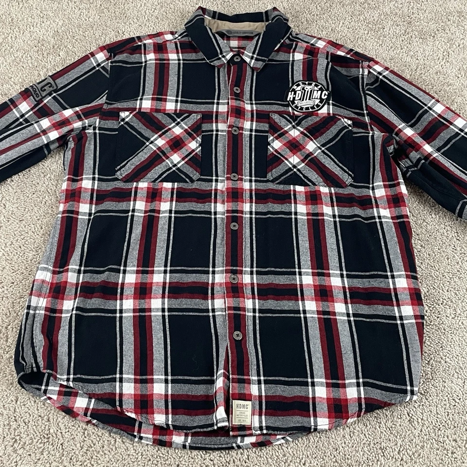 Harley Davidson Button Up Shirt Mens XL Slim Flannel Button Garage Mechanic F102 - Image 2 of 4