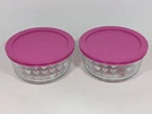 Pair Of Pyrex Pink Valentine Love White Heart 4 cup Storage Bowl With Lids