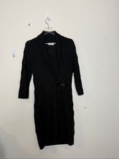 Calvin Klein Black Cable Knit Sweater Dress Buckle Wrap V Neck 3 4 Sleeve Size M