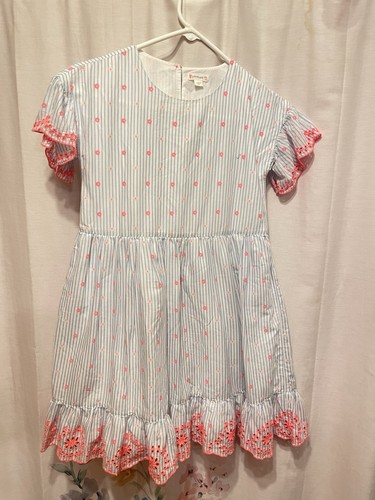 NWT Girls Crewcuts Embroidered Scallop Dress Size 10 Light Blue Lined Cotton - Picture 3 of 11