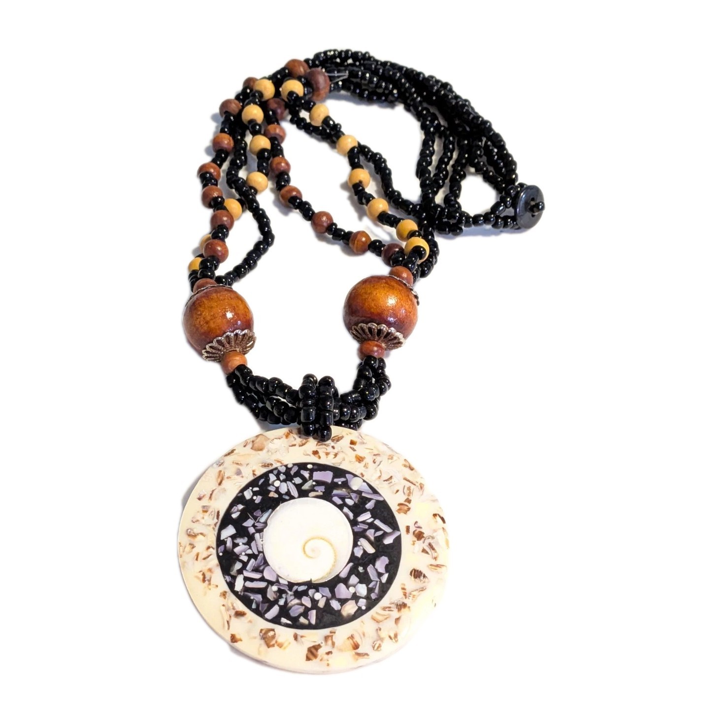 Abalone shell pendant seed bead statement necklac… - image 1