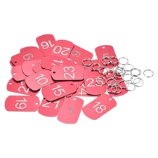 Numbered Tag, Aluminum Key Tags ID Tags, 1-25 Number with Ring Red, 25pcs