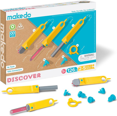 Makedo Discover | 126 Piece Cardboard Construction Toolbox for 1-5 Makers...