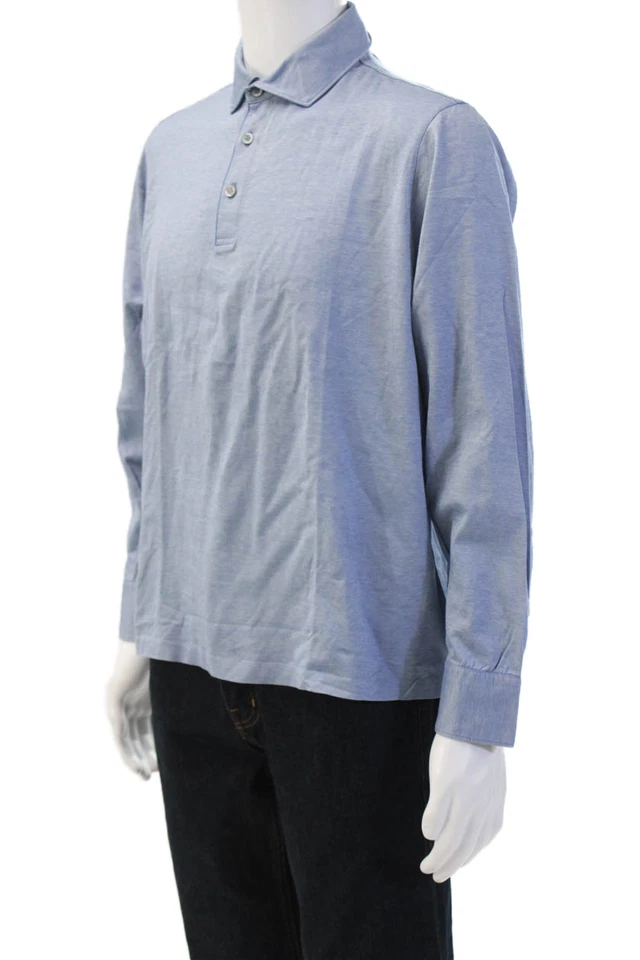 Polo Ermenegildo Zegna Para Hombres Azul Cuello Punta Manga Larga 100% Algodón Talla L Foto 2 de 4