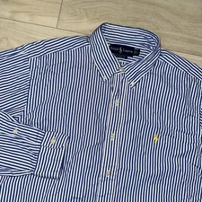 Polo Ralph Lauren Button Down Shirt Size Large Blue Vertical Striped Casual