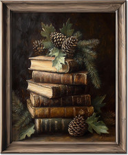 Vintage Rustic Christmas Wall Art Still Life Pinecone Artwork Winter Holiday Dec
