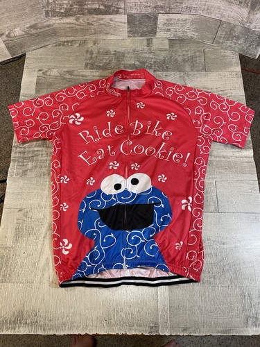 Camiseta deportiva de bicicleta Cookie Monster Sesame Street Woman 2XL roja con cremallera
