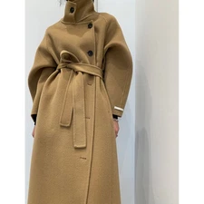 Max Mara Womens Stand-up Collar Buckle Belt Double-sided Woolen Cashmere Coat