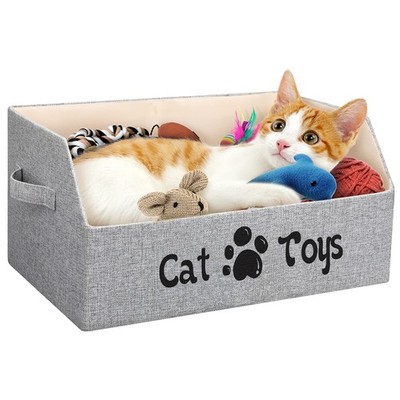 LOVSTORAGE 2X Thicker Large Cat Toy Bin Collapsible Box Sturdy Grey 