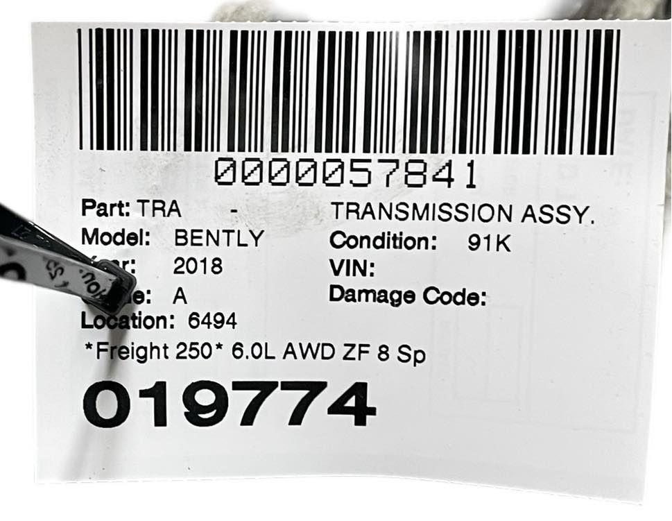2015-2020 BENTLEY BENTAYGA 6.0L AWD ZF 8 Speed Automatic Transmission Gearbox