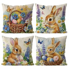 Easter Pillow Covers 18x18 Inch Set of 4 Bunny Eggs Throw Pillow Covers Easte...