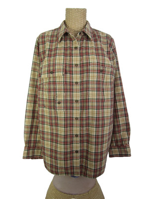 Ralph Lauren Women Plus 1X Beige Red Green Plaid Cotton Field Shirt Pockets Snap