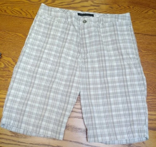 Kenneth Cole Chino Short Lightweight Brown Plaid Mens Sz 33 Golf
